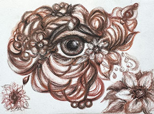 Organic Eye with dahlias and pearls II